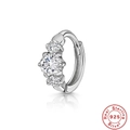 Detailed macro view of S925 sterling silver hoop earring with three round zircon stones - Single Platinum #2