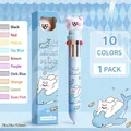 Blauwe 10-kleuren intrekbare balpen met oceaanthema en een schattig wit puppyfiguur - 10-kleuren Balpen - Haaienhond