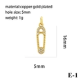 Macro detail of a 16mm gold-plated safety pin pendant with white zircon inlays - Safety Pin/E-1