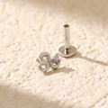 S925 sterling silver Leo zodiac piercing stud with a clear zircon and flat back screw - Silver (Leo)