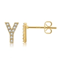 Detail of gold-plated brass letter Y stud earring with cubic zirconia and S925 silver post - Style Y