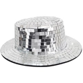 Silver mirror disco bucket hat with sparkling glass tiles in a trendy festival style - Square Mirror Glass Style