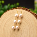 Three-tier freshwater pearl drop earrings with 18k gold plating in vintage style - 3 Pearl Drop / White