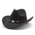 Cappello da cowboy in feltro nero con cinturino in pelle e pietra turchese - M (56-58cm) / Nero