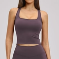 Form-fitting mauve sports bra and high-waist yoga leggings set for fitness and running - Eggplant Purple