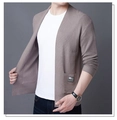 Brown open-front knit cardigan for men with side pockets and casual business style - M / Coffee (With Pockets)