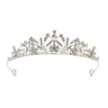 Silver flower tiara with sparkling rhinestones for bridal wedding and party wear - White Rhinestone Style (With Holes) / Silver
