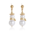 Festive gold snowman earrings with white pearls and sparkling details for Christmas - Pearl Snowman Drop Earrings