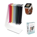Weißer Apple Watch Armbandhalter Ständer mit verschiedenen bunten Silikonarmbändern in Macaron-Farben - Macaron Weiß Mit Farbkasten