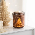 Brown frosted glass Christmas candle holder with glowing tree pattern and metal handle - Style D / Brown
