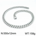 Collier chaîne Cuban en acier inoxydable argenté, dimensions 550x12mm et poids de 158g - Collier Argent 550x12mm