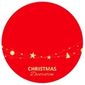 Red circular Christmas tree skirt with golden stars, trees and ornaments decoration - Red and Gold Beaded Decor Style (Red Tree Skirt)