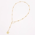 Detailed close-up of golden Y-shaped necklace with hollow heart and M letter pendant - Letter M Pendant (XL3184【Gold M】) / Gold