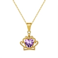 Bohemian gold crown necklace with purple heart gemstone on a minimalist chain - Amethyst, 14K Gold Plated, Approx. Weight 1.94g