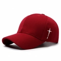 Classic dark red cotton baseball cap with white cross embroidery and curved brim - Burgundy
