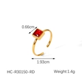 Detail van 18k vergulde roestvrijstalen ring met rode vierkante zirkoon en afmetingen - Rood (HC-R30150-RD)