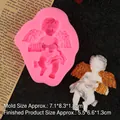 Pink silicone angel accordion mold with finished 5.5x6.6cm resin figure detail - Pink