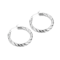 Pendientes de aro retorcidos en tono plateado de acero inoxidable pulido para mujer - Plata (KE102571-KFC)