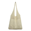 Retro cream knit tote bag with hollow mesh upper and diamond texture pattern on white base - Apricot