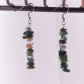 Handmade long earrings with colorful natural crushed stones on stainless steel hooks - Green Agate