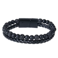 Men's double-layer bracelet with black lava stone, matte beads and magnetic clasp - Matte Black and Lava Stone (Style-6)
