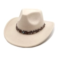 Chapeau fedora en laine beige à large bord avec bande tressée et œil protecteur - M(56-58cm) / Beige