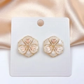Pink heart tulip floral earrings with pearl white enamel and gold plating detail - Light Pink Enamel Flower Earrings (19#) / Light Pink