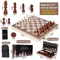 38.5cm large folding magnetic wooden chess and checkers set with sponge storage slots - 39*39cm Magnetic Natural Wood Color (2-in-1 Chess & Checkers)