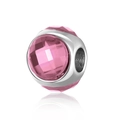 Macro view of pink faceted crystal bead with silver metal frame for DIY jewelry making - Pink Faceted Bead