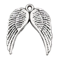 Antique silver wing pendant with detailed feather texture and top hanging ring - Single-sided Wings (10053)