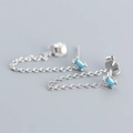 S925 silver stud earrings with turquoise stones and delicate hanging tassel chains - Platinum (Turquoise Zirconia)