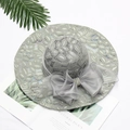 Elegant greyish green lace sun hat for women featuring a large decorative bow - Leaf Grey