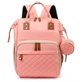 Pink multi-functional diaper backpack with diamond quilting and matching round coin purse - Pink