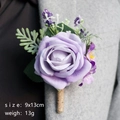 Light purple artificial rose boutonniere with green leaves and jute twine handle - Light Purple