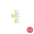 Gold S925 sterling silver ear stud featuring five sparkling white pear-cut zircons - Curved Pear Cut Design (Single Gold #8)