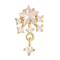Golden star-shaped stud earring with sparkling white crystals and drop stone pendant - EGD0441
