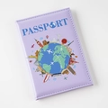 Detail shot of a light purple travel passport holder with global landmark illustrations - 14×10cm / Purple