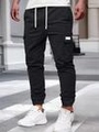 Pantaloni cargo neri slim fit da uomo con coulisse in vita e tasche laterali tattiche - S / Nero