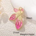 Macro detail of pink enamel leaf pendant with gold edges showing 35mm height and 21mm width - Pink Leaf
