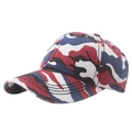 Detail of red white and blue camouflage baseball cap with durable multi-row stitching - Adjustable / Red Camouflage