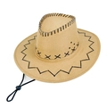 Sombrero de vaquero caqui con costuras negras en contraste y barbijo ajustable - M (56-58cm) / Caqui