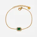Gold-tone vintage stainless steel bracelet featuring an emerald-cut green gemstone - Gold Rectangular Green Zircon Style (SBK162)