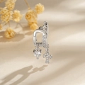 Pendiente de aro en U plateado con circón de corazón y colgante de cruz para mujer - Plata (Pieza Individual)