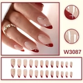 Unghie finte stile francese rosso e bianco con glitter argento e motivi stellari - Stile Rosso Stellato Francese (W3087)