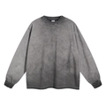 Vintage dark grey washed cotton long sleeve T-shirt with dropped shoulder and distressed edges - S / Distressed Grey