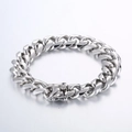 Polished silver cuban link chain bracelet in stainless steel for hip hop street style - No-Stone Box Buckle Bracelet (KB127145-Z) / Steel