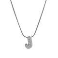 Silver tone 18k letter J pendant necklace with zircon inlays and sleek snake chain - Silver J / Silver