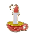 Golden Halloween coffee cup enamel pendant with white candle and bright red flame - 1pc Orange Candle (18x14mm)