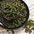 Deep green bamboo-shaped glass beads for DIY jewelry making with jade-like texture - Olive Green (Solid 6x12mm)