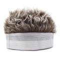 Detail of the brown wig cap featuring a textured curly top and white mesh elastic band - Adjustable / Mesh Landlord Cap / White Mesh with Brown Gray Wig